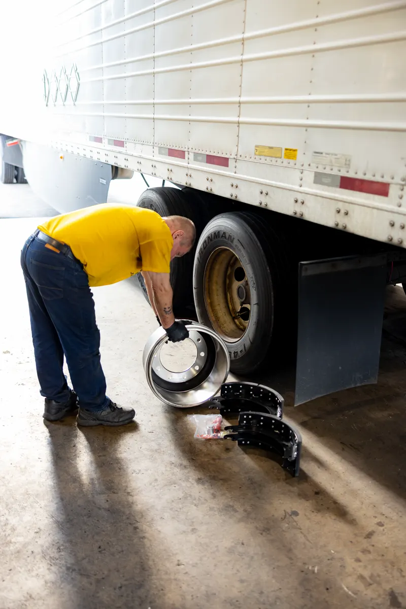 Wheel removed from a trailer axle at Truck Shark